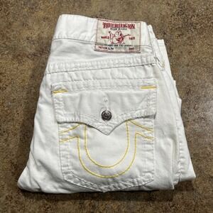 Y2k True Religion Jeans 36x32 White Mens Chief Keef Thick Stitch Slim Flap